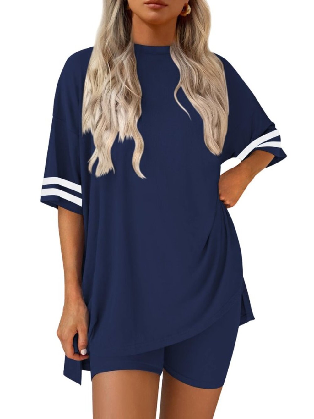 Womens Pajamas Casual 2 Piece Short Sleeve Biker Shorts Lounge Set
